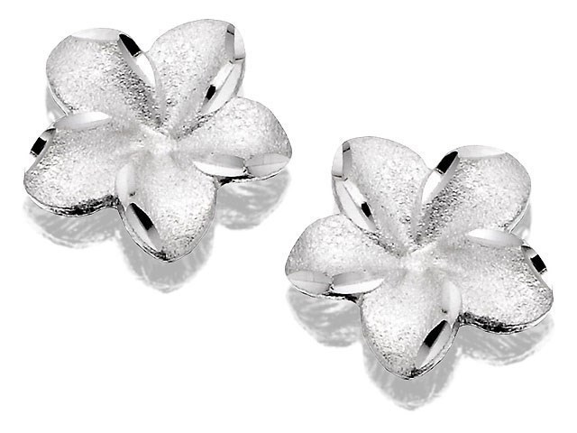 thumbnail image 2 of 14K Solid White Gold Hawaiian Plumeria Flower Stud Earrings – 7mm, No Stone (Unbranded) 2 of 2
