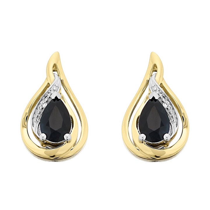 9ct Gold Black Sapphire And Diamond Stud Earrings - G0456