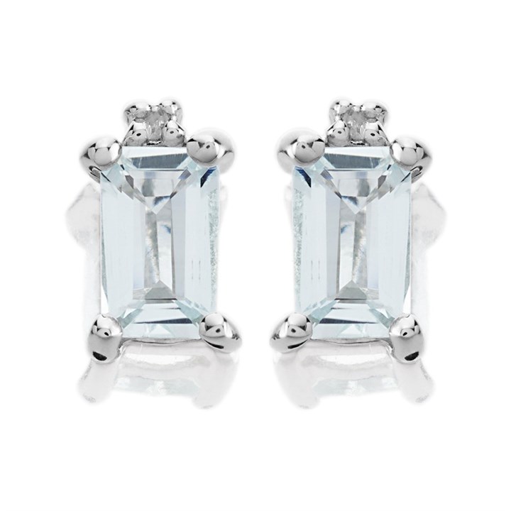 9ct White Gold Aquamarine And Diamond Stud Earrings - G0467