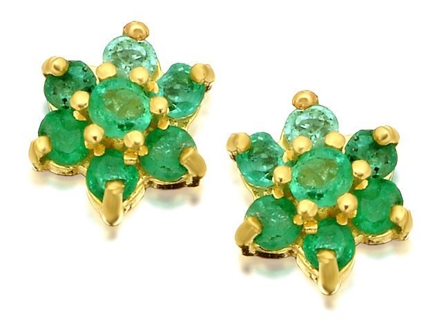 9ct Gold Emerald Cluster Earrings - 7mm - G0493