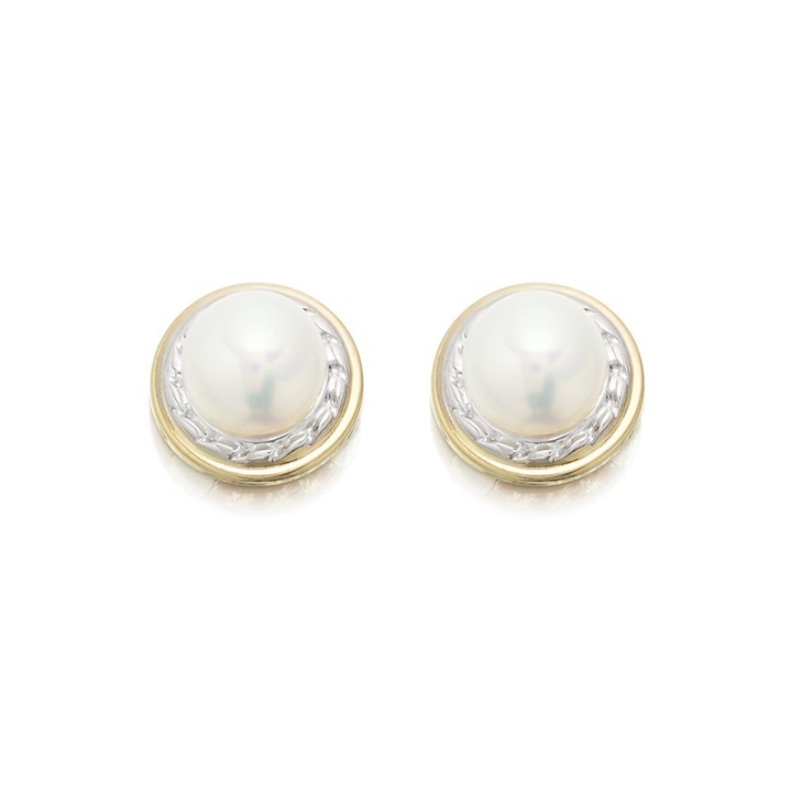 9ct Gold Two Colour Freshwater Pearl Stud Earrings - 8mm - G0530