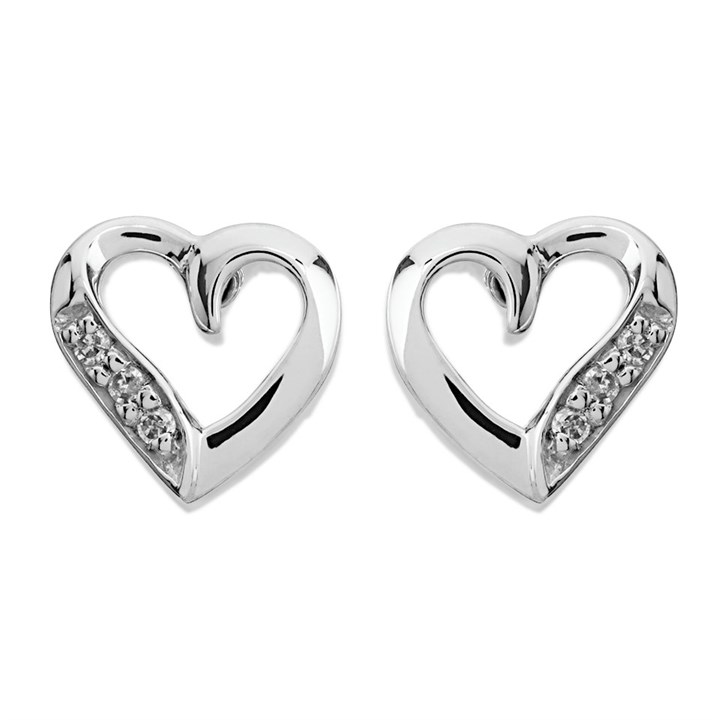 9ct White Gold Diamond Heart Stud Earrings - 7mm - G0533