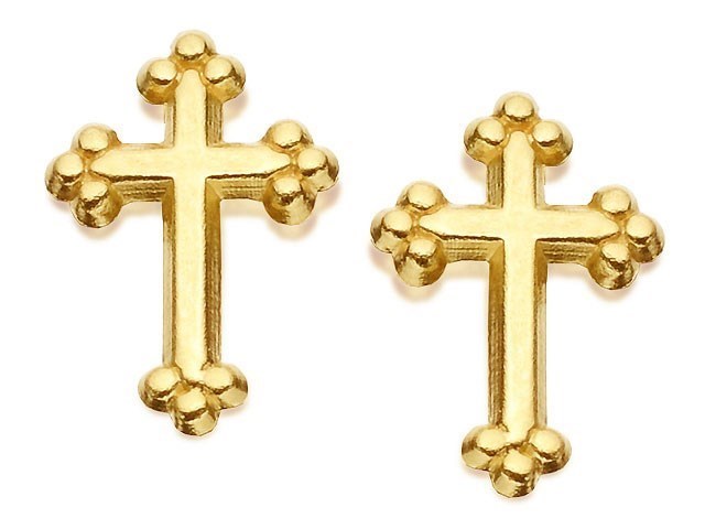 9ct Gold Ornamented Cross Earrings - 10mm - G0663