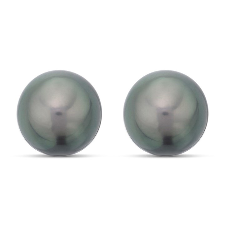 9ct White Gold Tahitian Pearl Stud Earrings - 10mm - G0680