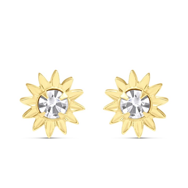 9ct Gold Crystal Sun Stud Earrings - 7mm - G0686