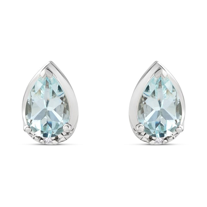 9ct White Gold Aquamarine Stud Earrings - G0688