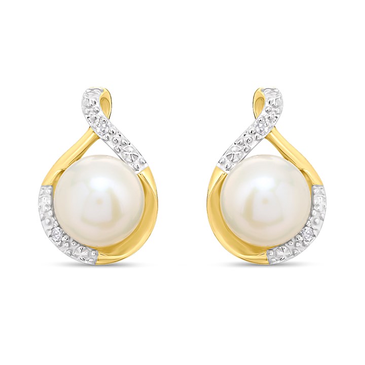 9ct Freshwater Pearl And Diamond Stud Earrings - G0697