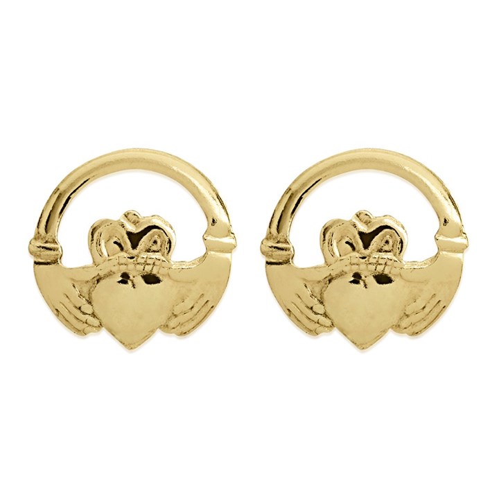 9ct Gold Claddagh Stud Earrings - 8mm - G0720