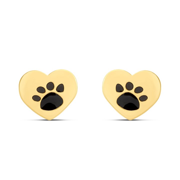 9ct Gold Heart Paw Print Stud Earrings - G0721