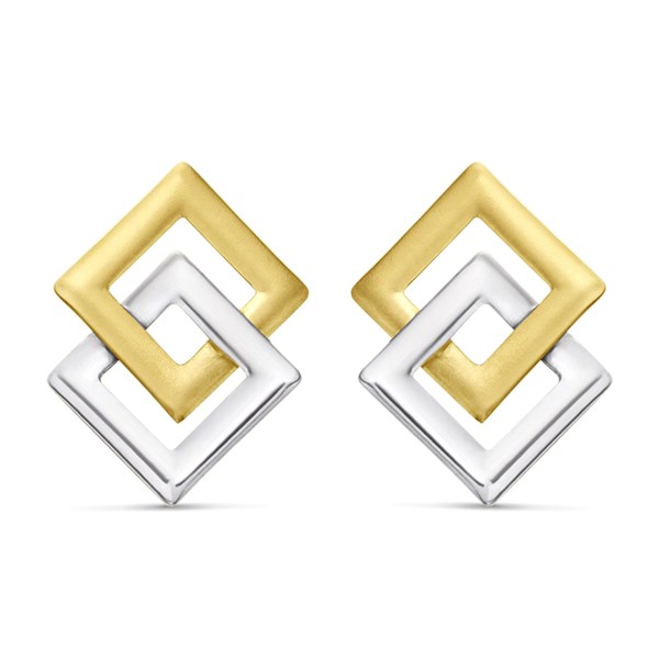 9ct Gold Two Colour Interlocking Squares Stud Earrings 8mm G0796