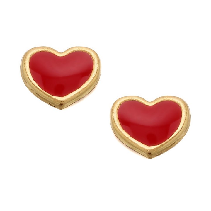9ct Gold Red Enamel Heart Stud Earrings - 5mm - G0809
