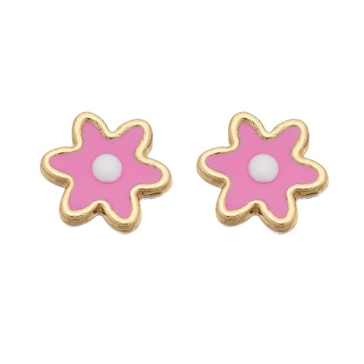 9ct Gold Enamel Flower Stud Earrings - 6mm - G0823