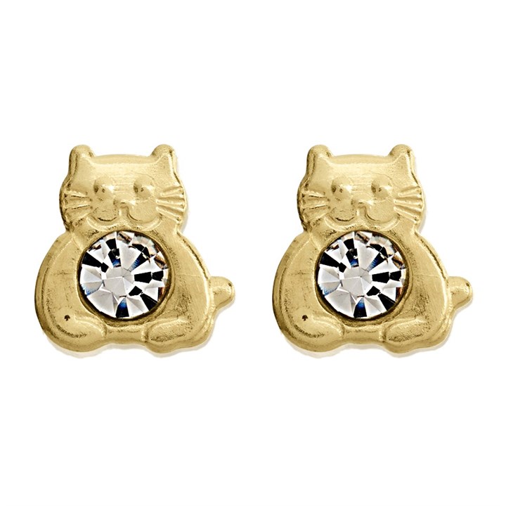 9ct Gold Crystal Cat Stud Earrings - 7mm - G0845