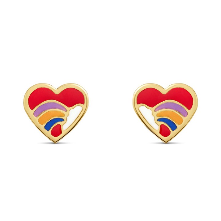 9ct Gold Enamel Rainbow Heart Stud Earrings - G0850