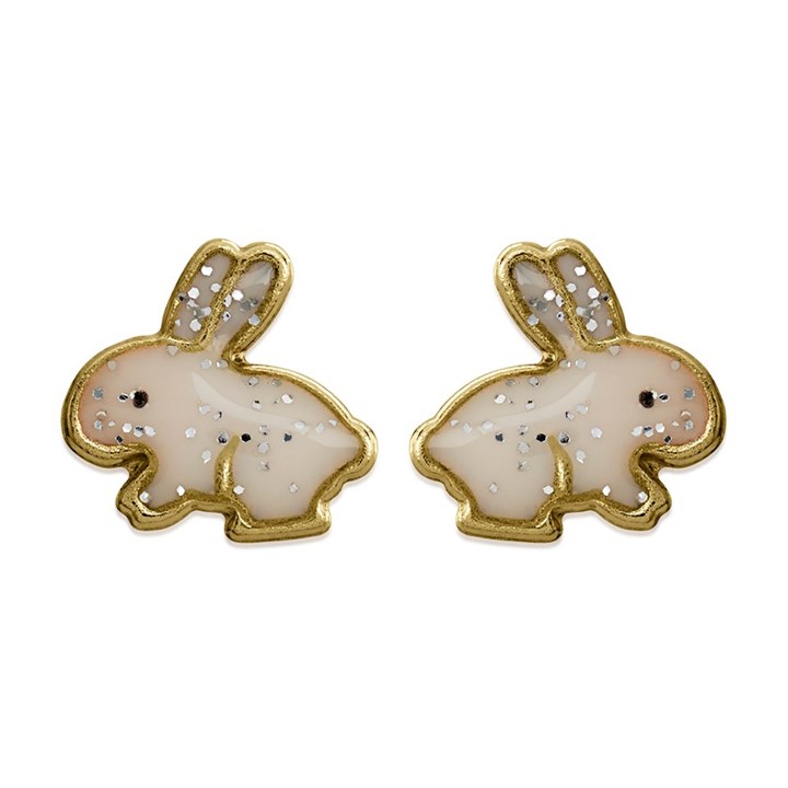 9ct Gold Glitter Enamel Bunny Stud Earrings - 8mm - G0854