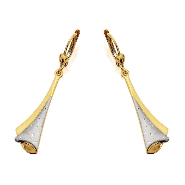 9ct Gold Two Colour Pleat Drop Earrings - 45mm drop - EXCLUSIVE - G1019