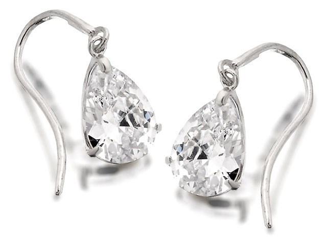 9ct White Gold Pear Drop Hook Wire Earrings - 18mm drop - G1023