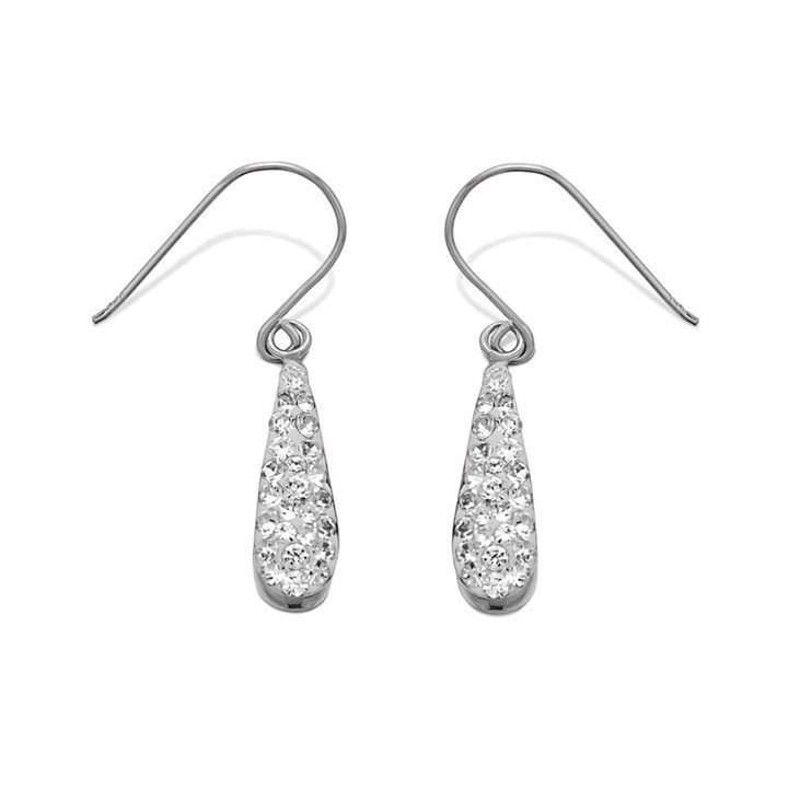 9ct White Gold Crystal Hook Wire Earrings - 26mm drop - EXCLUSIVE - G1042