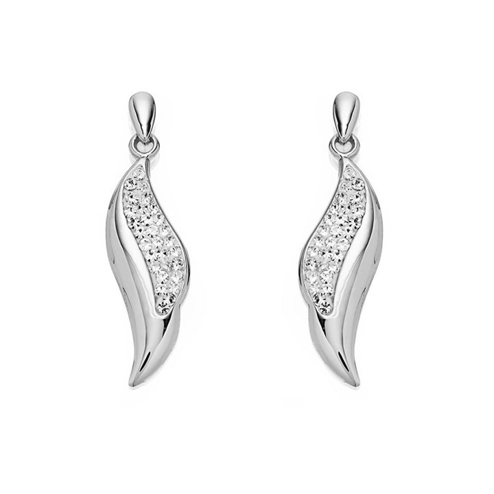 9ct White Gold Crystal Leaf Drop Earrings - 25mm drop - G1047