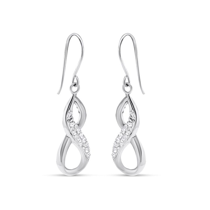 9ct White Gold Crystal Infinity Hook Wire Earrings - 30mm drop - G1060