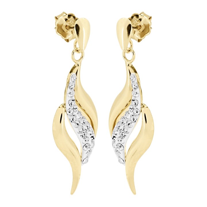 9ct Gold Crystal Flame Drop Earrings - 28mm drop - G1064