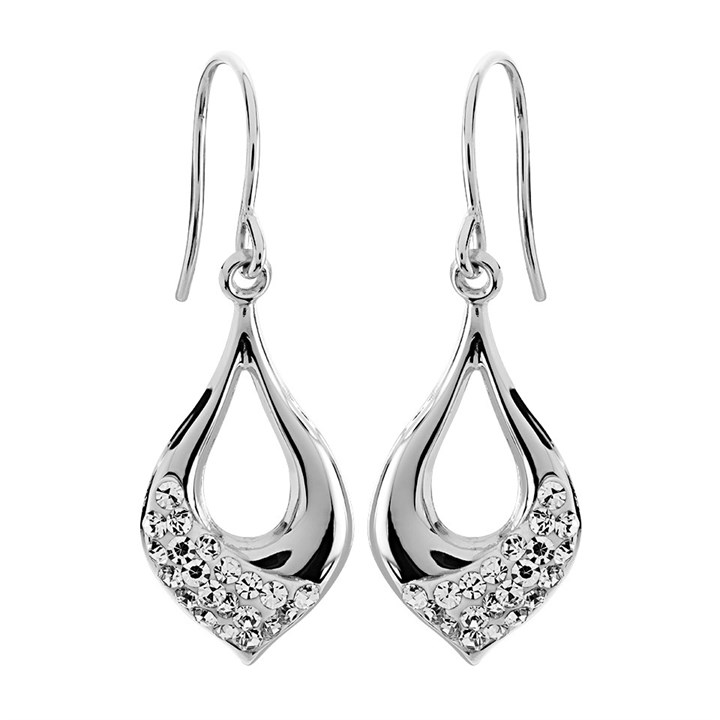 9ct White Gold Crystal Teardrop Hook Wire Earrings - 34mm drop - G1071