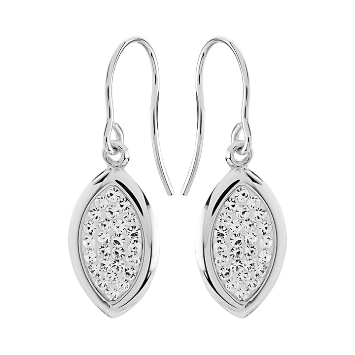 9ct White Gold Crystal Teardrop Hook Wire Earrings - 28mm drop - G1072