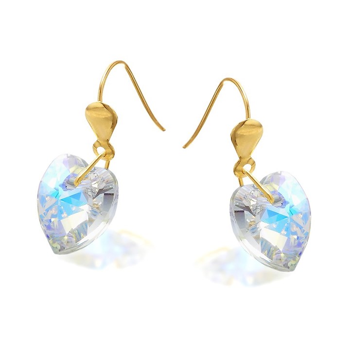 9ct Gold Crystal Heart Hook Wire Earrings - 10mm - G1176