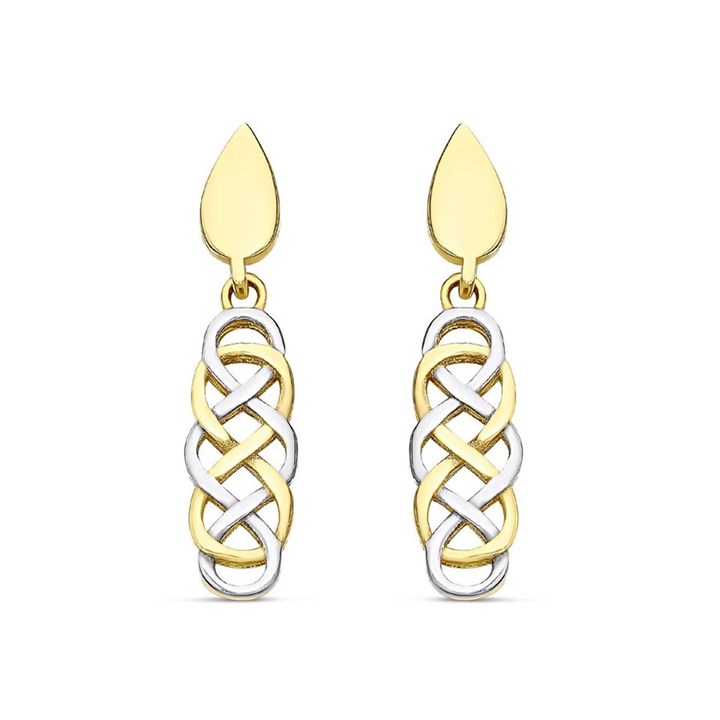 9ct Gold Two Colour Celtic Drop Earrings - 22mm drop - G1233