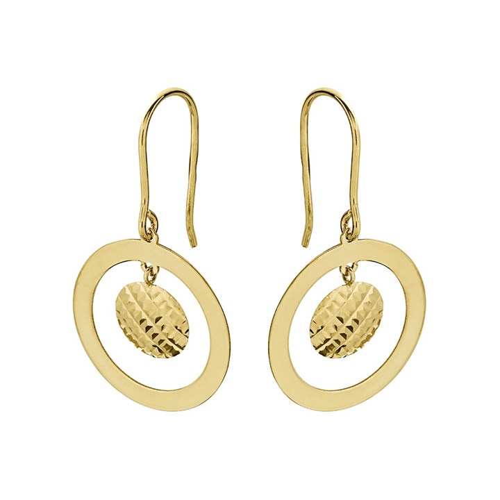 9ct Gold Diamond Cut Hook Wire Earrings - 28mm drop - G1236