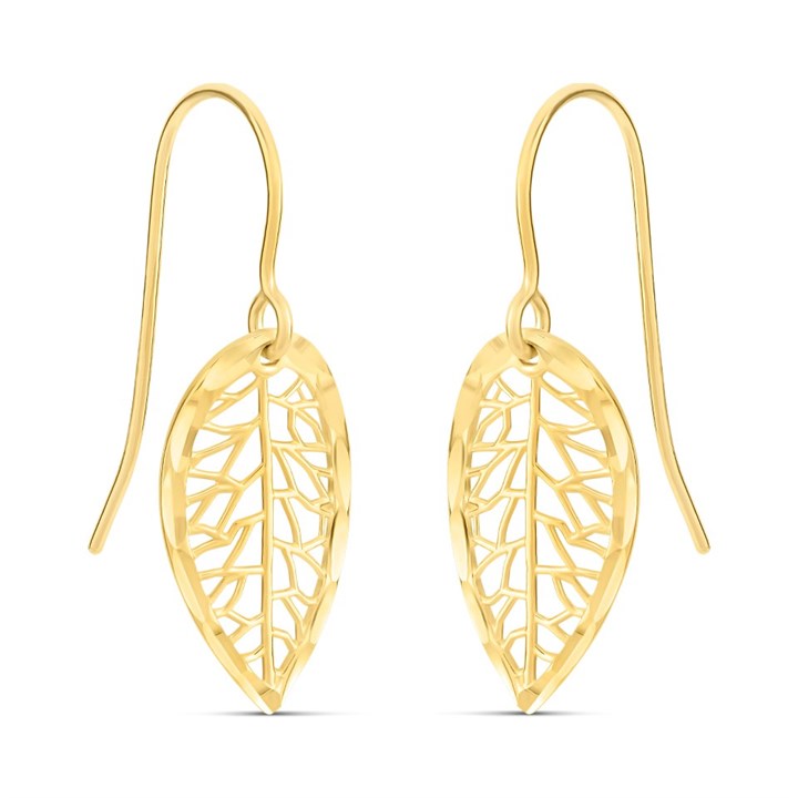 14ct Gold Leaf Drop Earrings - G1307