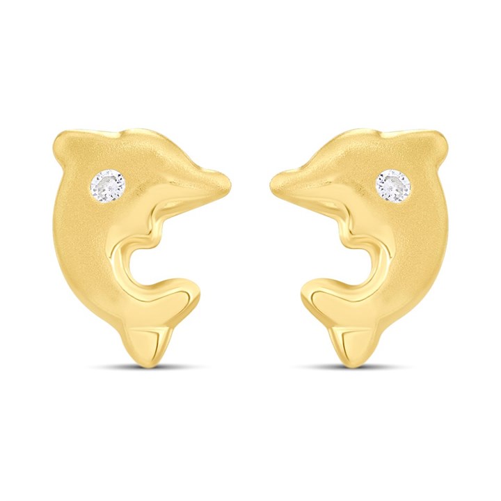14ct Gold Dolphin CZ Stud Earrings - G1335