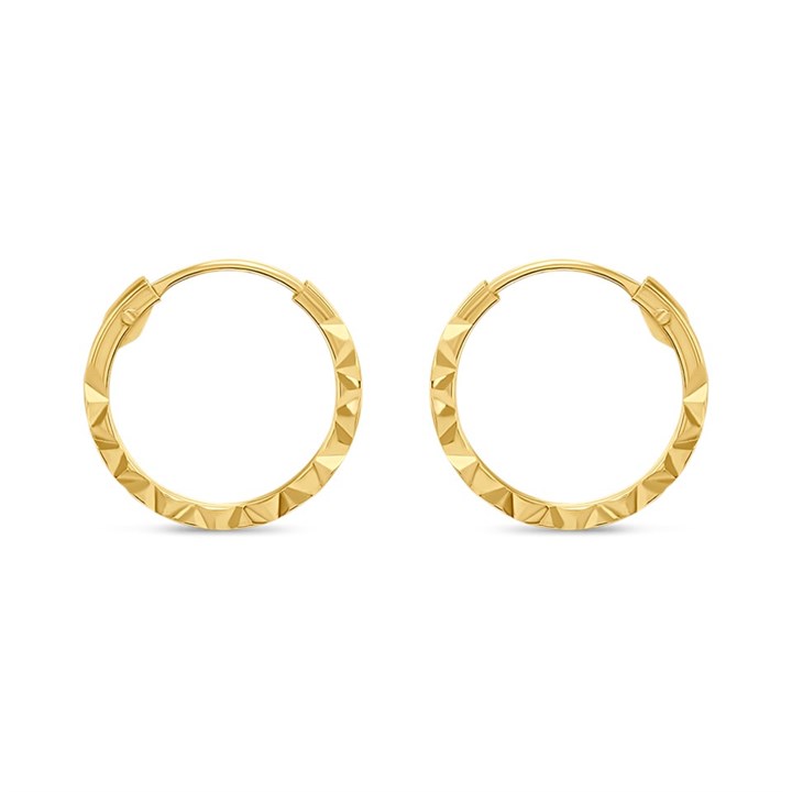 14ct Gold 10mm Diamond Cut Hinged Hoop Earrings - G1341