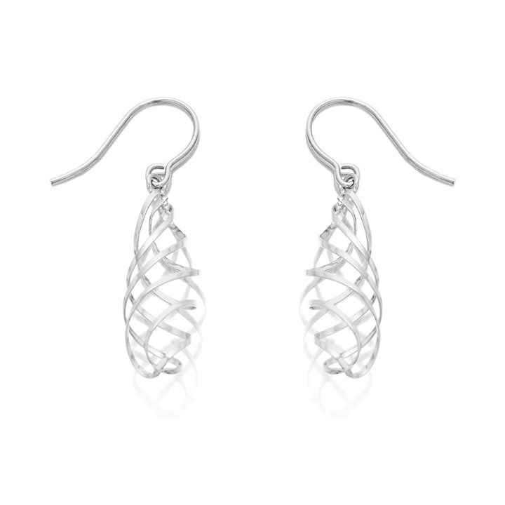 9ct White Gold Swirl Hook Wire Earrings - 38mm drop - G1424