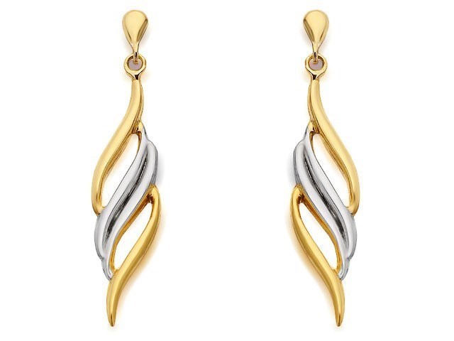 9ct Gold Two Colour Flame Drop Earrings - 35mm drop - G1425