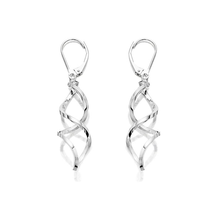 9ct White Gold Spiral Drop Earrings - 50mm drop - G1427