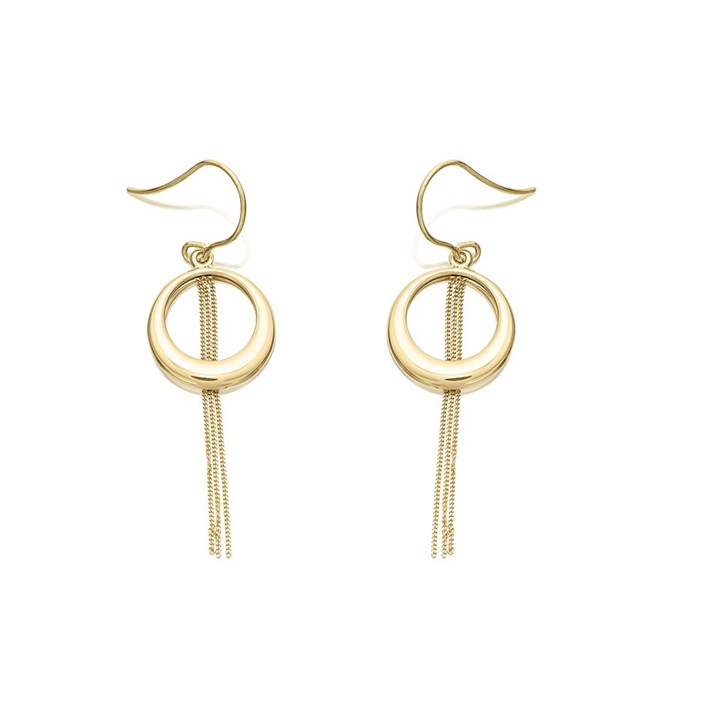 9ct Gold Circle Three Strand Tassle Hook Wire Earrings - G1439