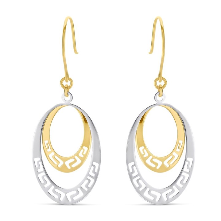 9ct Gold Two Colour Oval Drop Earrings - 40mm drop - G1449