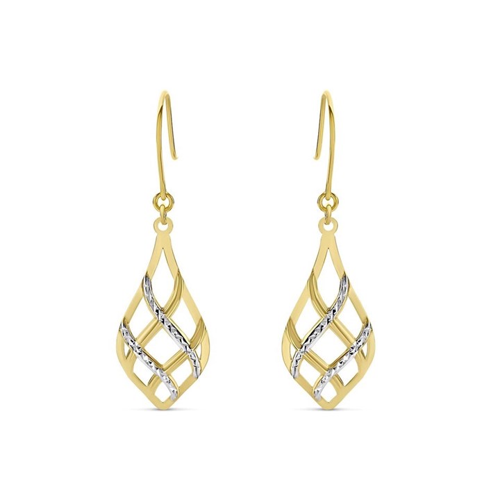 9ct Gold Two Colour Hook Wire Earrings - 42mm drop - G1450