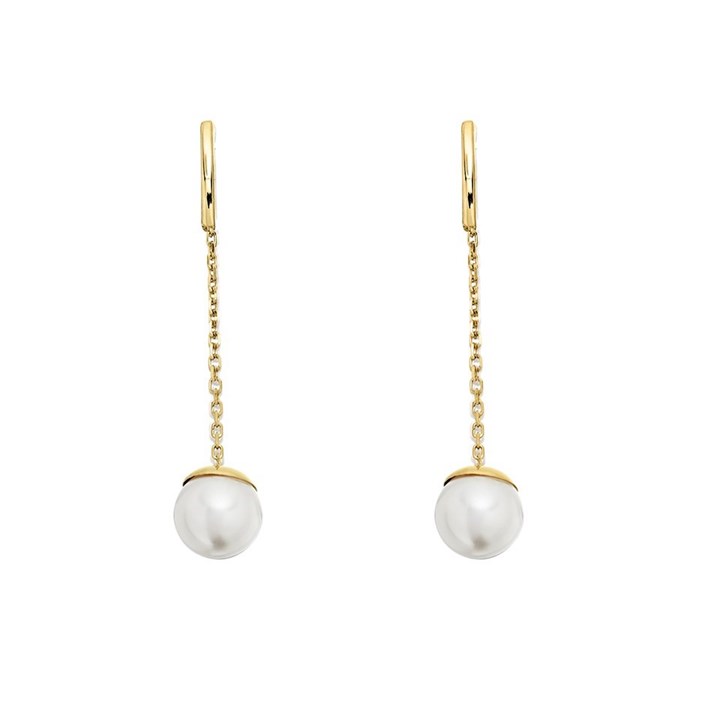 9ct Gold Freshwater Pearl Chain Drop Earrings - 37mm drop - G1452