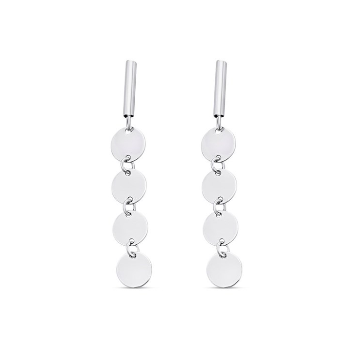 9ct White Gold Tube And Disc Drop Earrings - 24mm drop - G1472