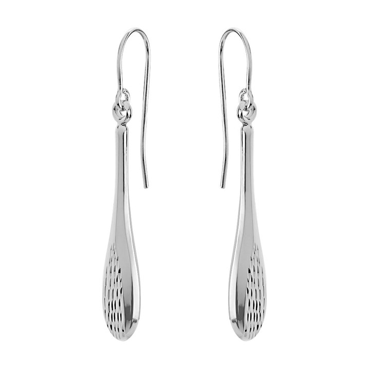 9ct White Gold Textured Hook Wire Earrings - 37mm drop - G1495