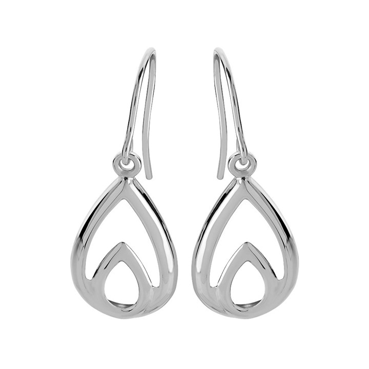 9ct White Gold Double Teardrop Hook Wire Earrings - 31mm drop - G1496