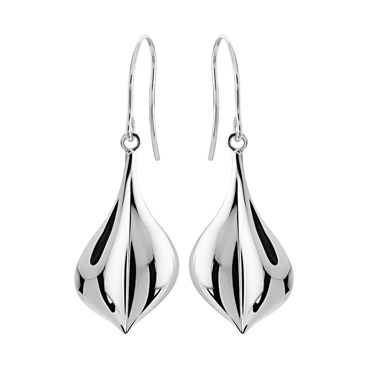 9ct White Gold Hook Wire Earrings - 33mm drop - G1497
