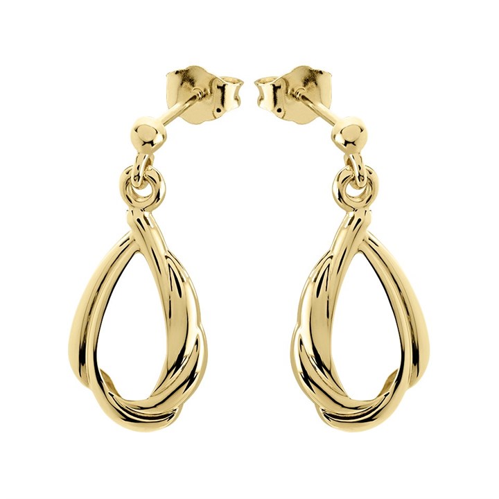 9ct Gold Twisted Teardrop Earrings - 20mm drop - G1498
