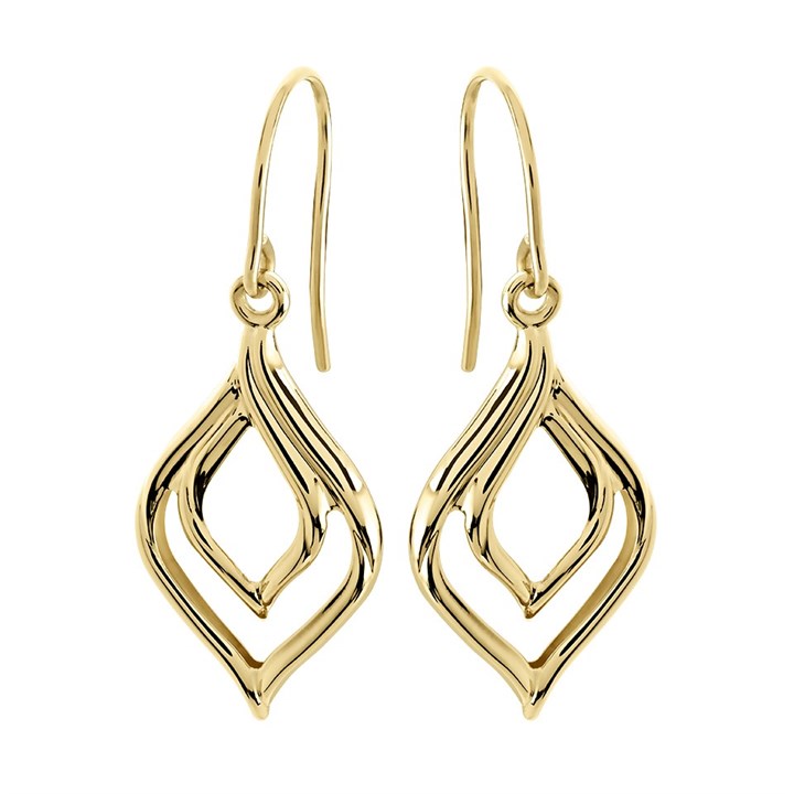9ct Gold Double Teardrop Hook Wire Earrings - 33mm drop - G1499
