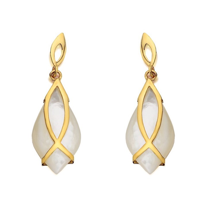 9ct Gold Marquise Mother Of Pearl Drop Earrings - 28mm drop - EXCLUSIVE - G1710