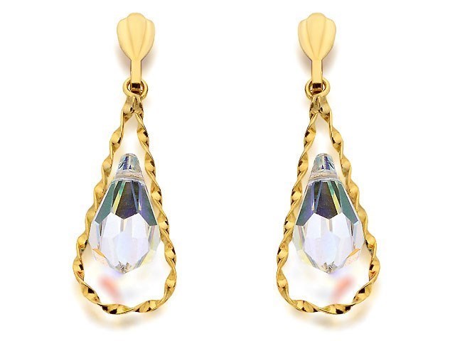 9ct Gold Crystal Drop Earrings - 27mm drop - G1727