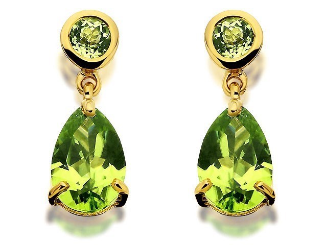 9ct Gold Peridot Drop Earrings - 16mm drop - G1825