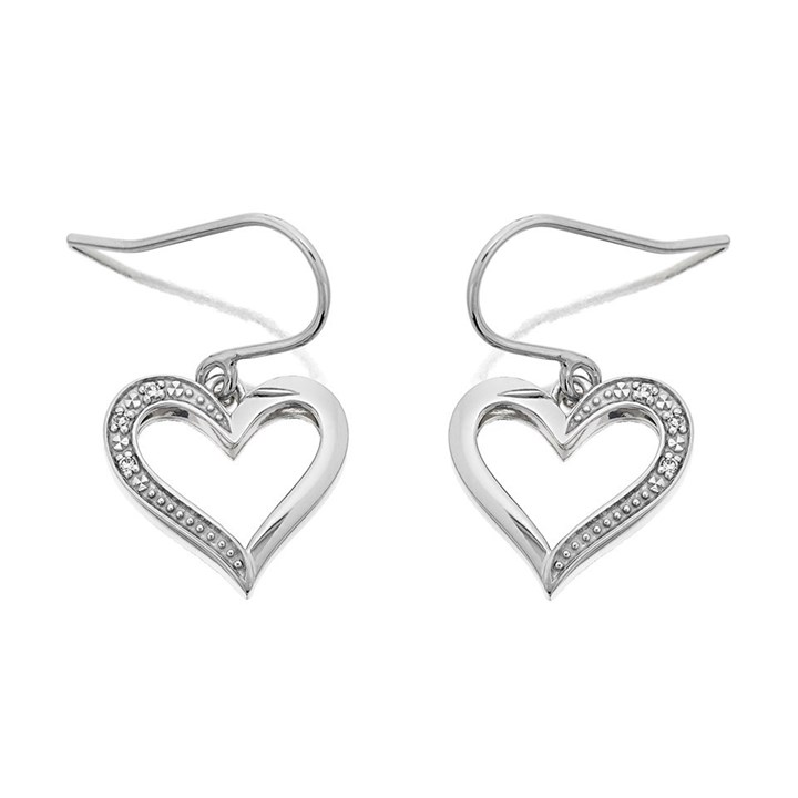 9ct White Gold Diamond Heart Hook Wire Earrings - G1832